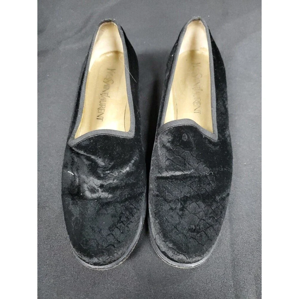 YSL Yves Saint Laurent Black Calf Hair Slip-On Loafers Shoes Women's Size 6